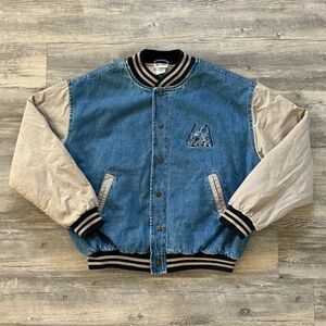 Vintage Walt Disney World Mickey Mouse Denim Bomber Varsity Jacket Size Large